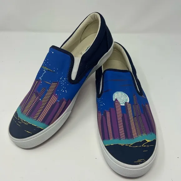 RARE Bucketfeet x Lollapalooza 2014 cityscape slip-on sneakers sz 9 men 11 women