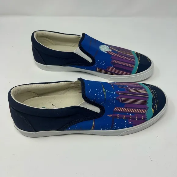 RARE Bucketfeet x Lollapalooza 2014 cityscape slip-on sneakers sz 9 men 11 women
