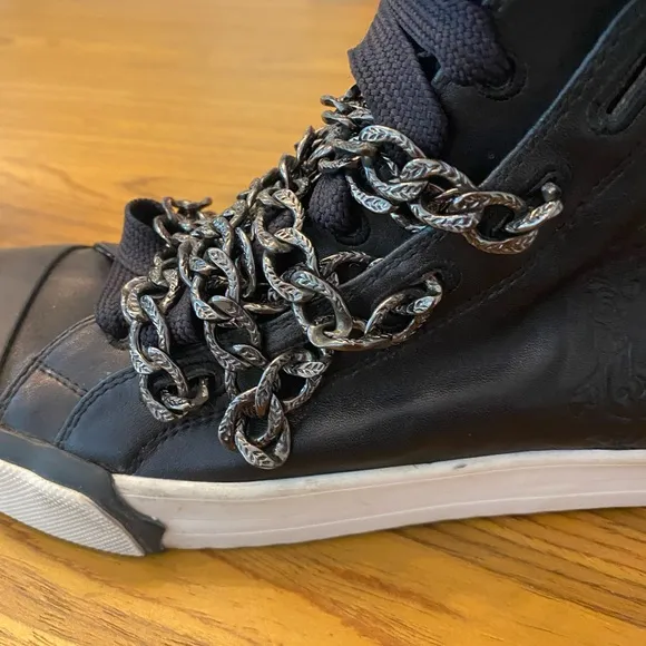RARE EUS Upper Echelon Shoes Nise  chained leather high top sneakers.