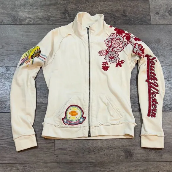 RARE! Johnny Was Embroidered Mock Neck Full Zip Jacket - Women's Size Small