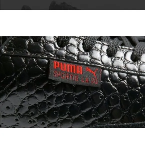 Rare Puma Sportie LA Match Crocodile Skin Unisex Men 6.5 / Women 8 Shoes Black