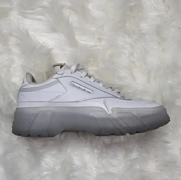 Reebok‎ X Cardi B Club C Platform Chunky Triple White Chalk Sneakers Size 37