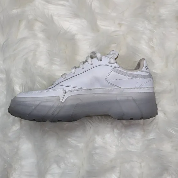 Reebok‎ X Cardi B Club C Platform Chunky Triple White Chalk Sneakers Size 37