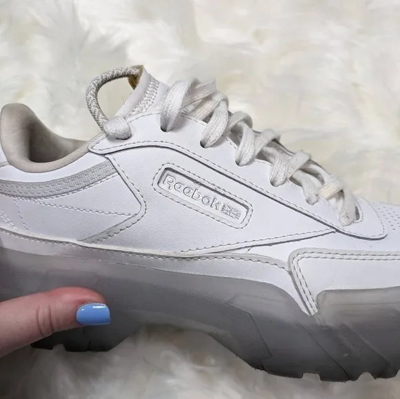 Reebok‎ X Cardi B Club C Platform Chunky Triple White Chalk Sneakers Size 37