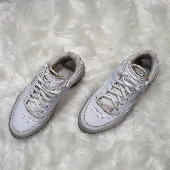 Reebok‎ X Cardi B Club C Platform Chunky Triple White Chalk Sneakers Size 37
