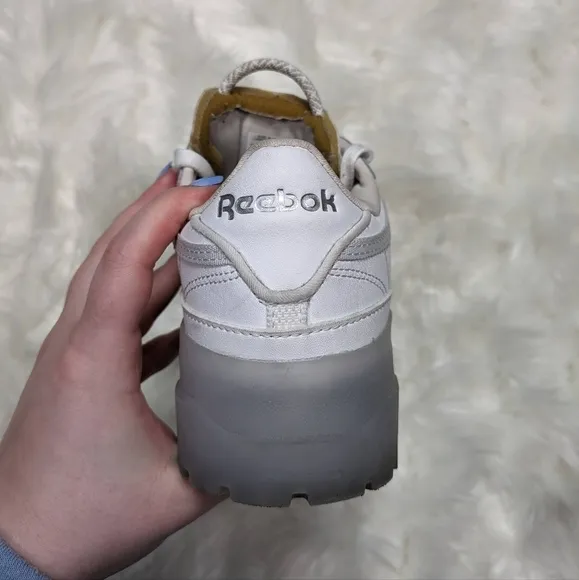 Reebok‎ X Cardi B Club C Platform Chunky Triple White Chalk Sneakers Size 37