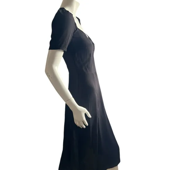 REFORMATION Black Sweetheart Fitted Ponte Viscose Midi Dress XS = 0