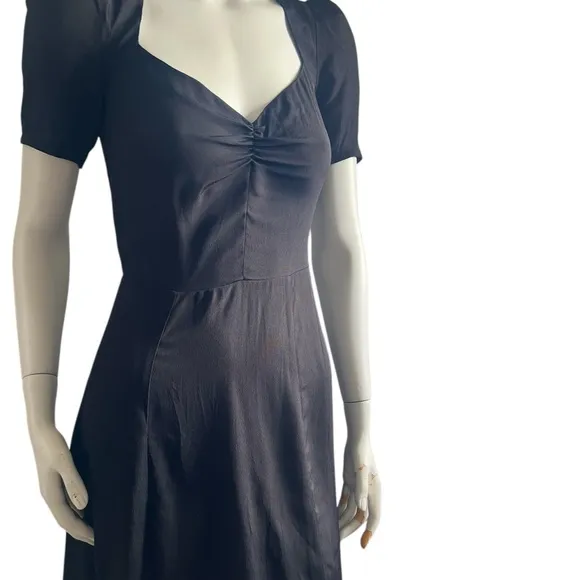 REFORMATION Black Sweetheart Fitted Ponte Viscose Midi Dress XS = 0