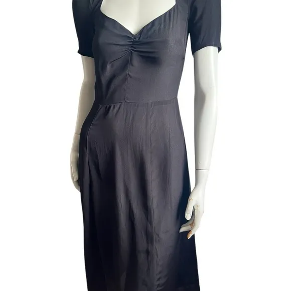 REFORMATION Black Sweetheart Fitted Ponte Viscose Midi Dress XS = 0