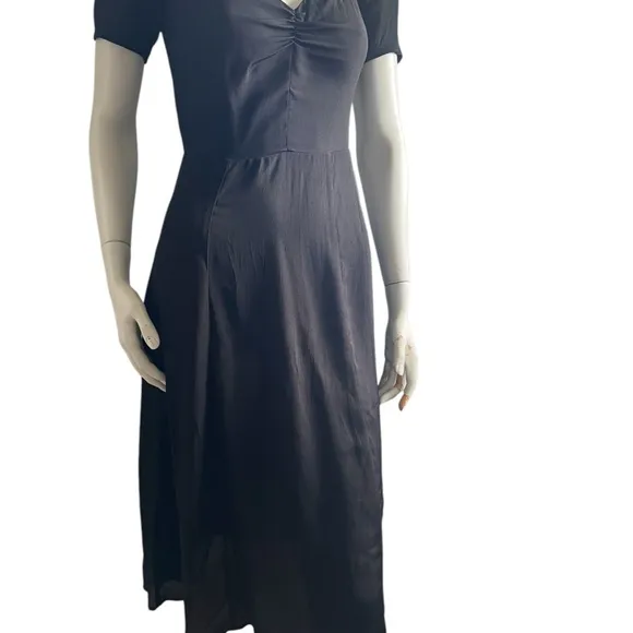 REFORMATION Black Sweetheart Fitted Ponte Viscose Midi Dress XS = 0
