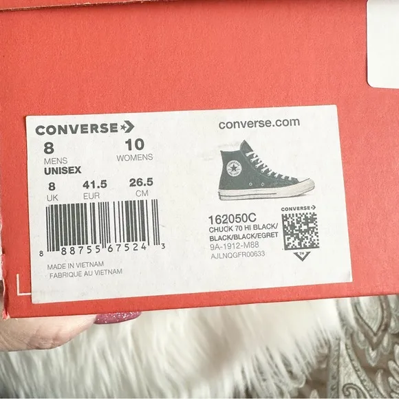 Retro Chuck 70 Black High Top Sneakers Unisex 8M/10W NIB Black/White Converse
