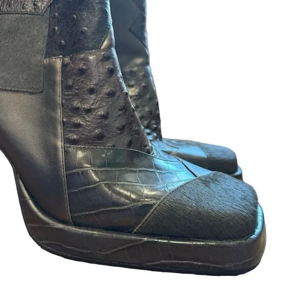Revolve Jeffrey Campbell Calf Hair Leather Patchwork Maximal Lo Platform Bootie