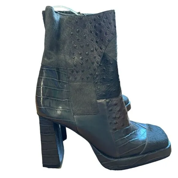 Revolve Jeffrey Campbell Calf Hair Leather Patchwork Maximal Lo Platform Bootie