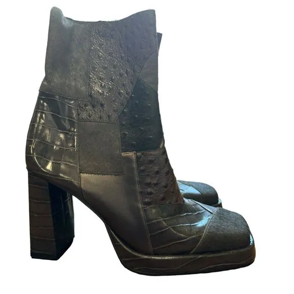 Revolve Jeffrey Campbell Calf Hair Leather Patchwork Maximal Lo Platform Bootie