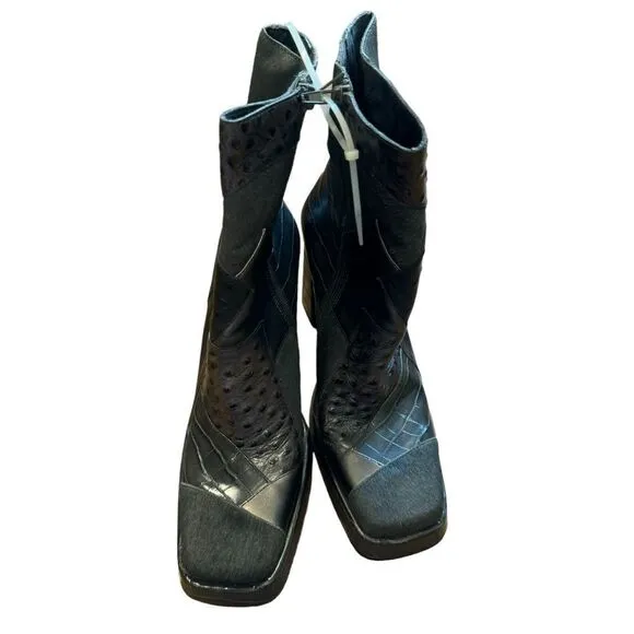 Revolve Jeffrey Campbell Calf Hair Leather Patchwork Maximal Lo Platform Bootie