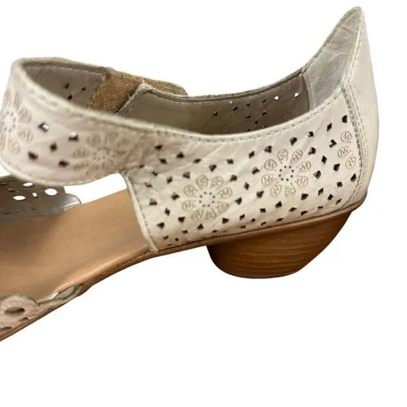Rieker Mirjam 53 Womens Ivory Ankle Strap Chunky Low Heels Shoes Leather 40 /8.5