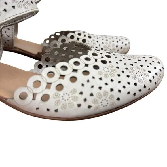 Rieker Mirjam 53 Womens Ivory Ankle Strap Chunky Low Heels Shoes Leather 40 /8.5