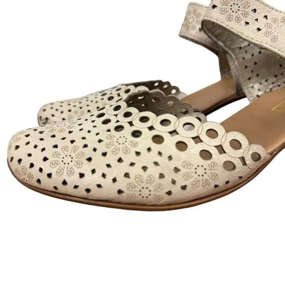 Rieker Mirjam 53 Womens Ivory Ankle Strap Chunky Low Heels Shoes Leather 40 /8.5