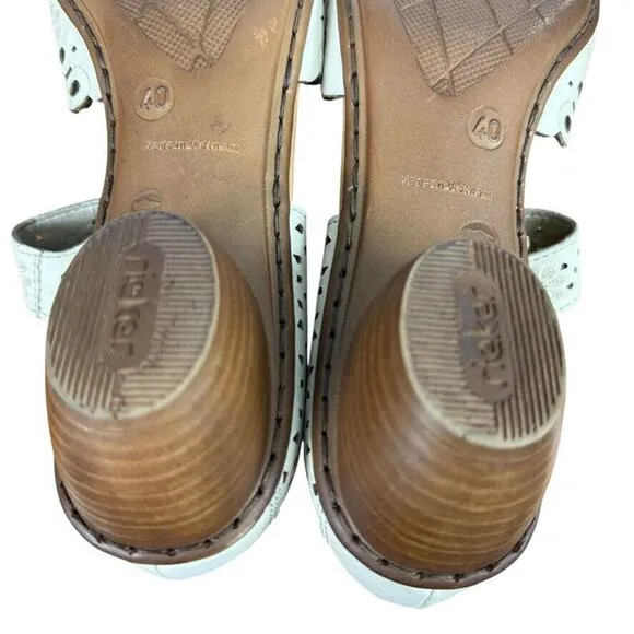 Rieker Mirjam 53 Womens Ivory Ankle Strap Chunky Low Heels Shoes Leather 40 /8.5