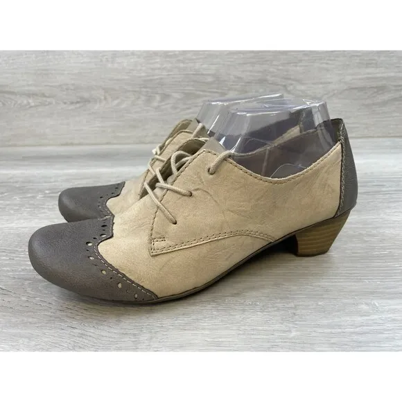 Rieker Women's 6 Brown Leather Lace Up Chunky Heeled Ankle Brogue Oxford Shoes