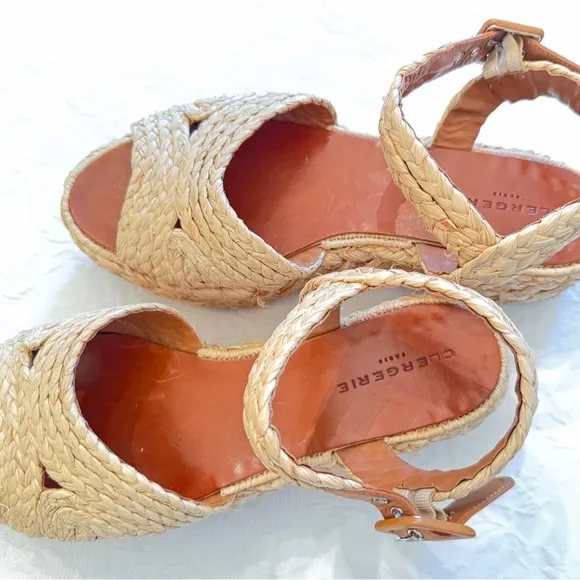Robert Clergerie Tan Espadrille Sandals with Woven Detail