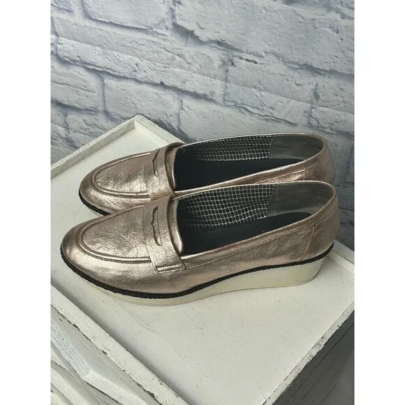 Robert Clergerie Valerie Sz 8 Metallic Pink Leather Loafers Slip On Shoes