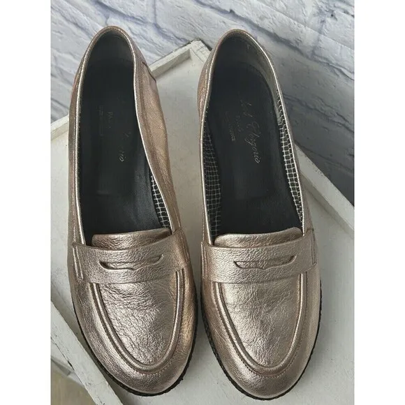 Robert Clergerie Valerie Sz 8 Metallic Pink Leather Loafers Slip On Shoes