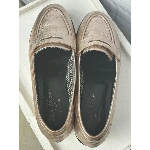 Robert Clergerie Valerie Sz 8 Metallic Pink Leather Loafers Slip On Shoes