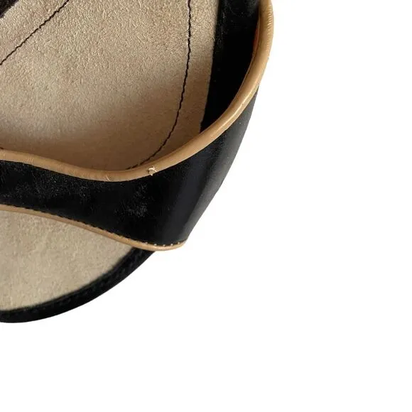 ROCKPORT Black Camel Trim Leather Slip On Mules Heels Shoes 10