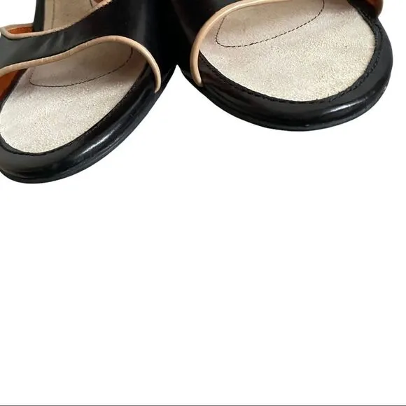 ROCKPORT Black Camel Trim Leather Slip On Mules Heels Shoes 10