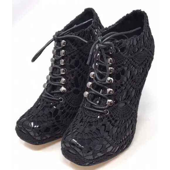 Rodarte X Opening Ceremony Women's Size 7 Black Patent Leather Crochet Booties