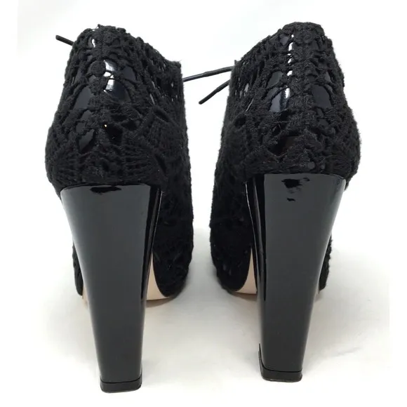 Rodarte X Opening Ceremony Women's Size 7 Black Patent Leather Crochet Booties