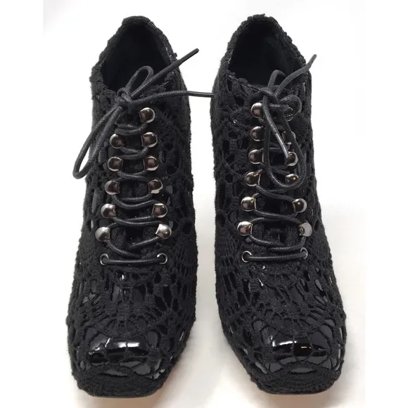 Rodarte X Opening Ceremony Women's Size 7 Black Patent Leather Crochet Booties