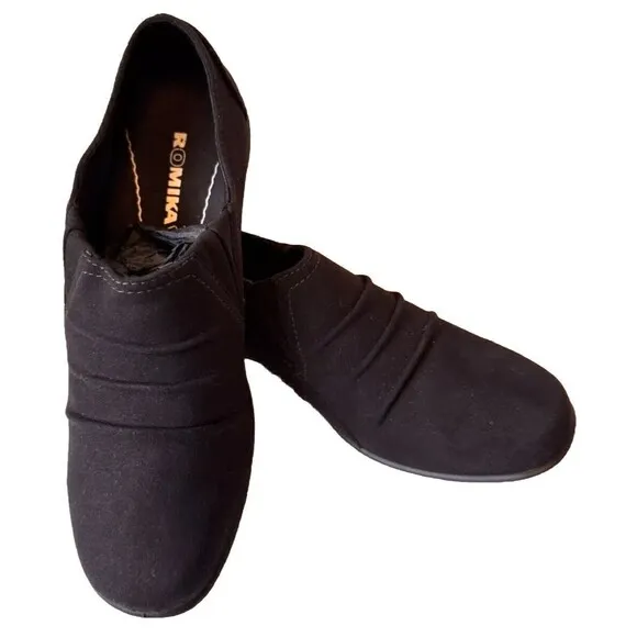 Romika Dry-tex Wedge Loafers Clogs Shoes Women's Size 38 EU/7-7.5 US Black