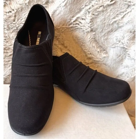 Romika Dry-tex Wedge Loafers Clogs Shoes Women's Size 38 EU/7-7.5 US Black