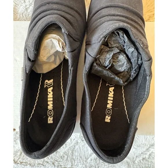 Romika Dry-tex Wedge Loafers Clogs Shoes Women's Size 38 EU/7-7.5 US Black