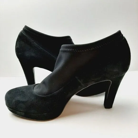 RON WHITE Italy Suede Low Platform Stiletto Heel Slip-on Shoes Sz 9.5