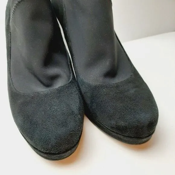 RON WHITE Italy Suede Low Platform Stiletto Heel Slip-on Shoes Sz 9.5