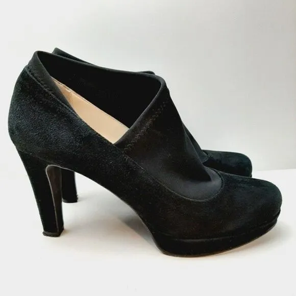 RON WHITE Italy Suede Low Platform Stiletto Heel Slip-on Shoes Sz 9.5