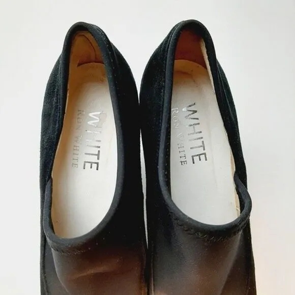 RON WHITE Italy Suede Low Platform Stiletto Heel Slip-on Shoes Sz 9.5