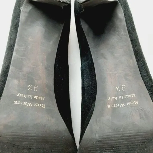 RON WHITE Italy Suede Low Platform Stiletto Heel Slip-on Shoes Sz 9.5