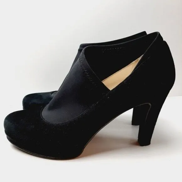 RON WHITE Italy Suede Low Platform Stiletto Heel Slip-on Shoes Sz 9.5
