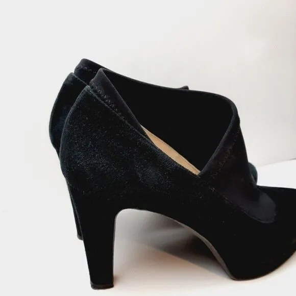 RON WHITE Italy Suede Low Platform Stiletto Heel Slip-on Shoes Sz 9.5