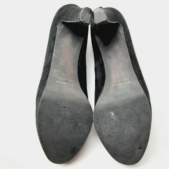 RON WHITE Italy Suede Low Platform Stiletto Heel Slip-on Shoes Sz 9.5