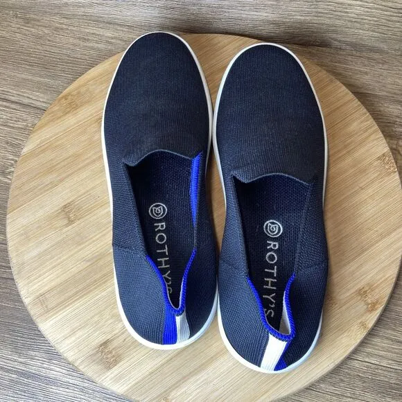 Rothy's The Sneaker Women's Size 9 Slip On Shoes Black Blue Trim