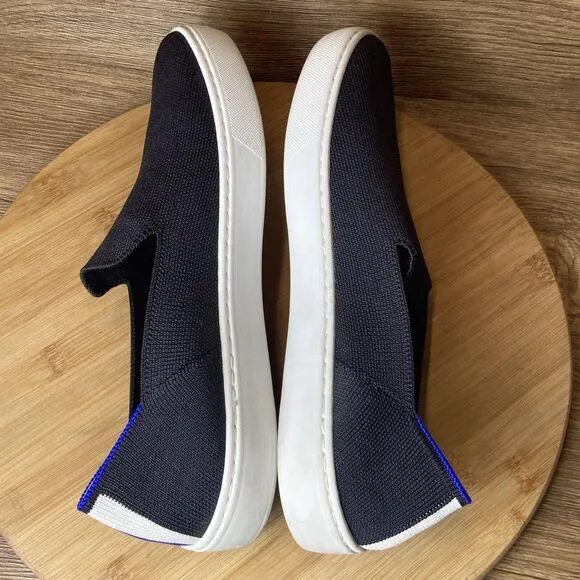 Rothy's The Sneaker Women's Size 9 Slip On Shoes Black Blue Trim