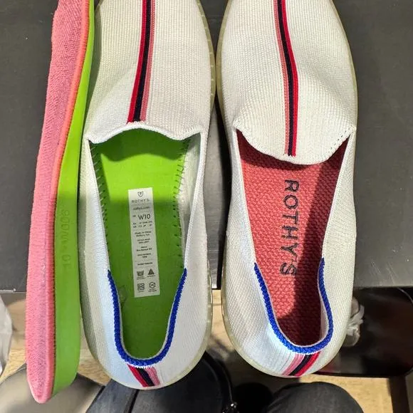 Rothys x Evian Shoes White Red Stripe Slip On Recycled Collection Size 10