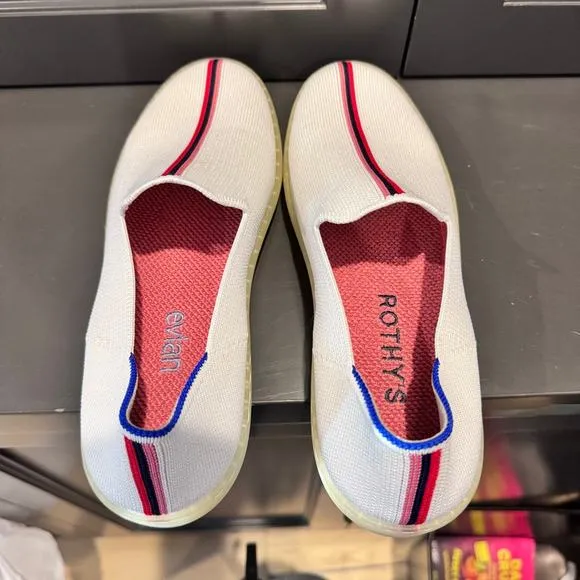 Rothys x Evian Shoes White Red Stripe Slip On Recycled Collection Size 10