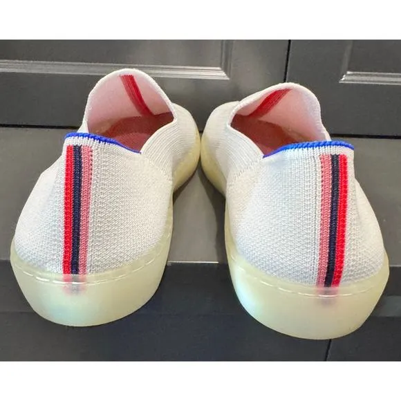 Rothys x Evian Shoes White Red Stripe Slip On Recycled Collection Size 10