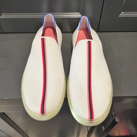 Rothys x Evian Shoes White Red Stripe Slip On Recycled Collection Size 10